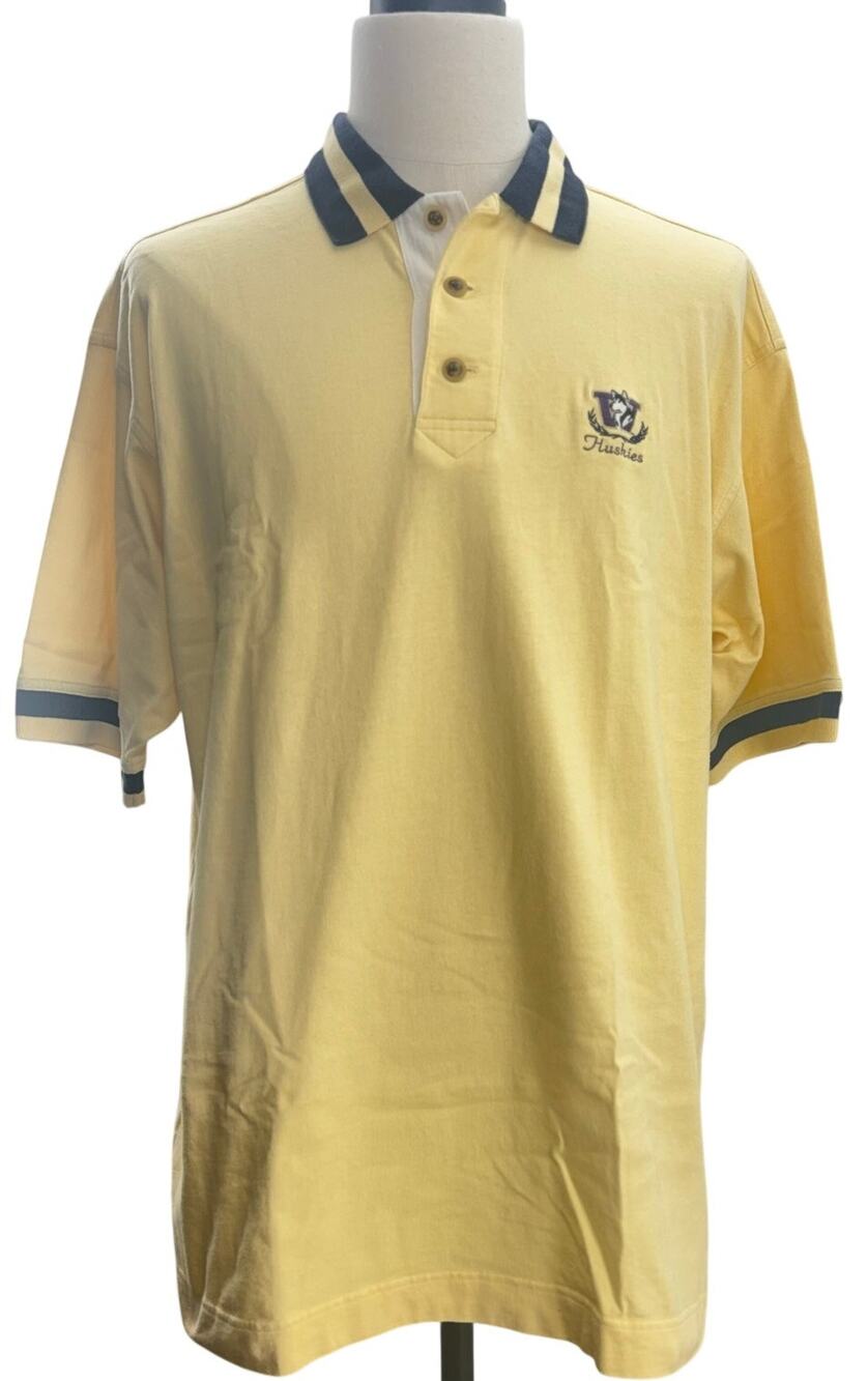 Vintage 90s WA Huskies Polo Shirt Men's XXL pale Yellow 100% Cotton Cutter Buck